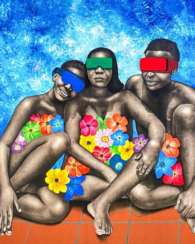 Damilola Olusegun - The Virtual World - 2021 - Charcoal & Acrylic On Canvas - 5Ft x 6Ft