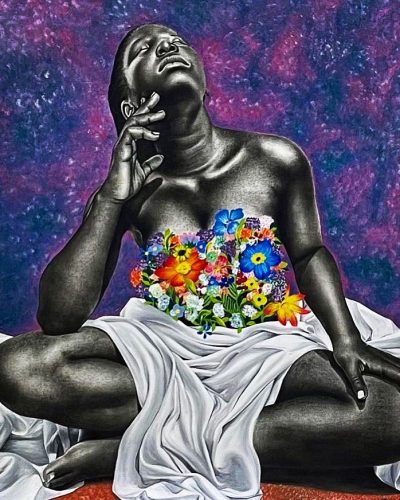 Lucid Dreams I - 2022 - Charcoal & Acrylic On Canvas - 4 x 5Ft